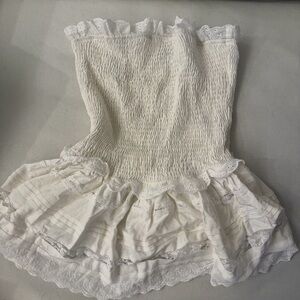 Peppermayo White Strapless Mini Dress – Lace Ruffle, Smocked – NWT – XS/S